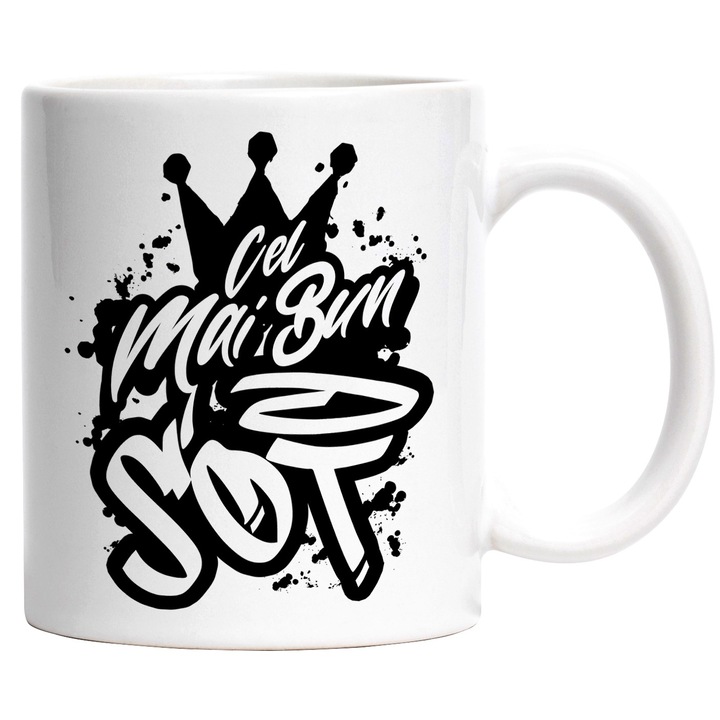 Cana Pentru Cel Mai Bun sot, Apreciere, Cadou, Rasplata, Multumire, 330ml, Ceramic cu Maner Alb