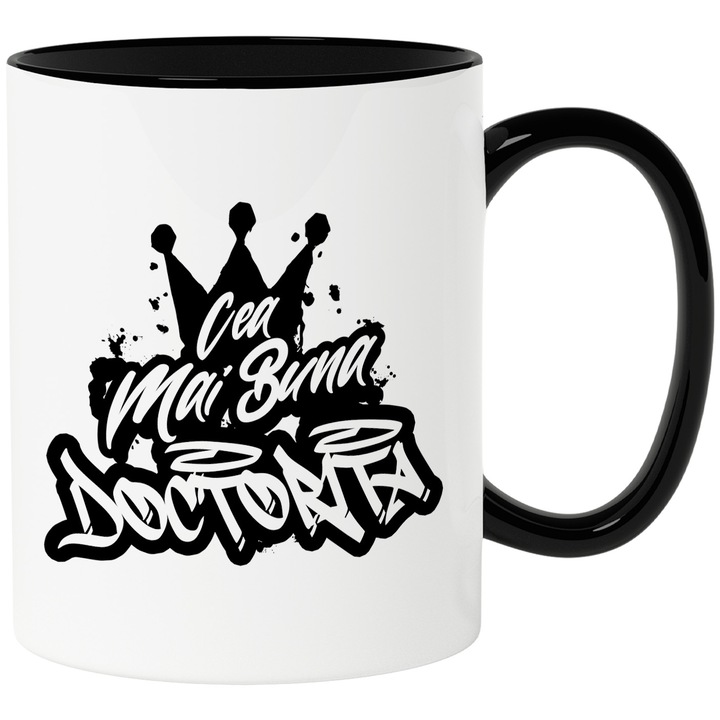 Cana Pentru Cea Mai Buna Doctorita, Apreciere, Cadou, Rasplata, Multumire, 330ml, Ceramica cu Maner Negru