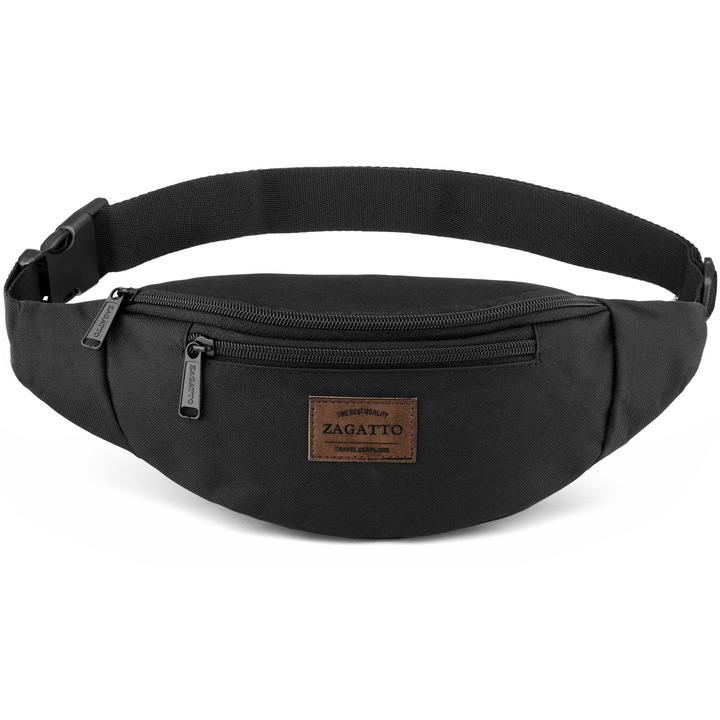 Borseta dama, Zagatto®, Neagra, 33x12x 9 cm, Impermeabila, Spatioasa, 2 buzunare cu fermoar, ZG890