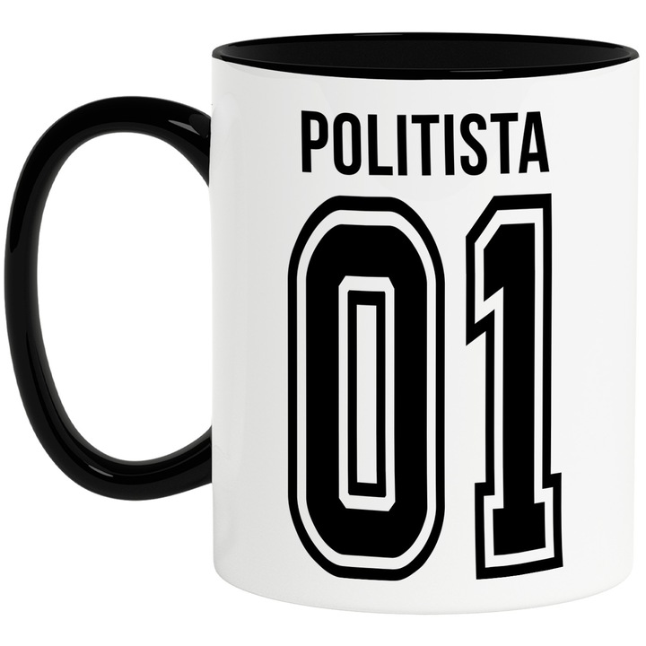 Cana Cu Textul politista, si Numarul 01, Cel Mai Bun, Apreciere, Personalizat, 330ml, Ceramica cu Maner Negru