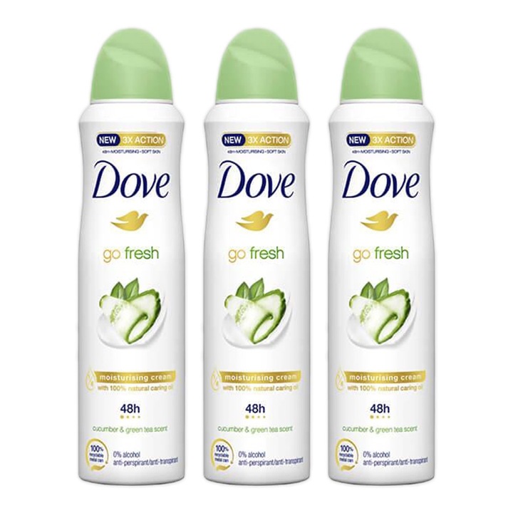 Set 3 x Deodorant Spray, Dove, Go Fresh, Castravete, 150 ml