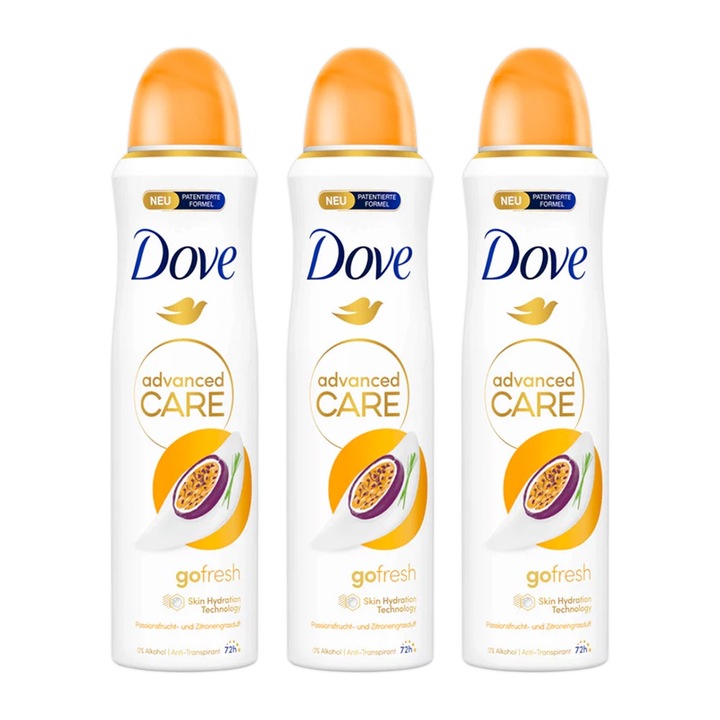 Set 3 x Deodorant Spray, Dove, Go Fresh, Fructul Pasiunii, 150 ml