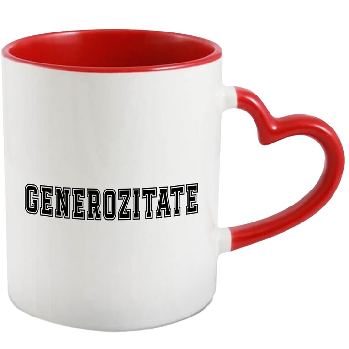 Cana Generozitate, Mesaj Motivational, Text Inspirational, Self Care, 330ml, Ceramica cu Maner Inima Rosie