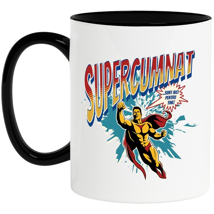 Cana Super Cumnat SuperErou Sunt Aici Pentru Tine, 330ml, Ceramica cu Maner Negru