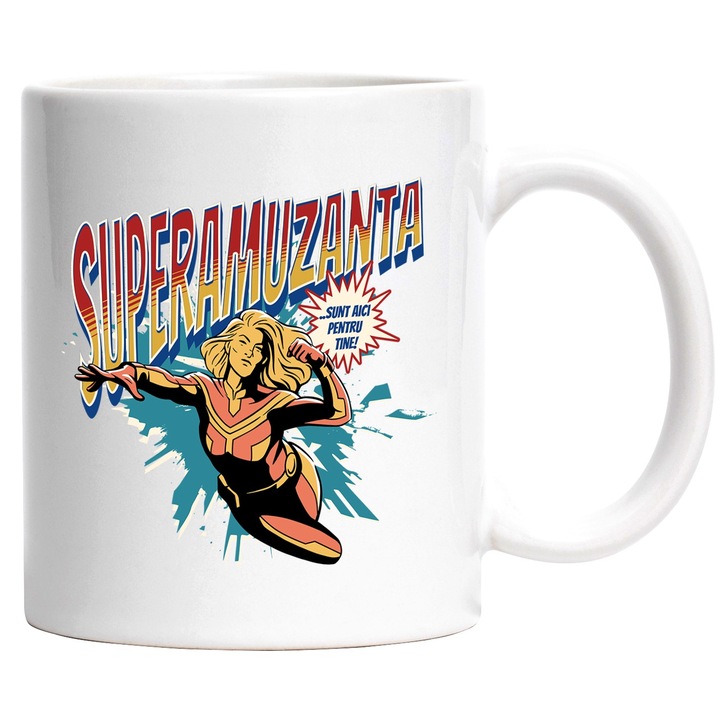 Cana Super Amuzanta, SuperErou Sunt Aici Pentru Tine, 330ml, Ceramic cu Maner Alb