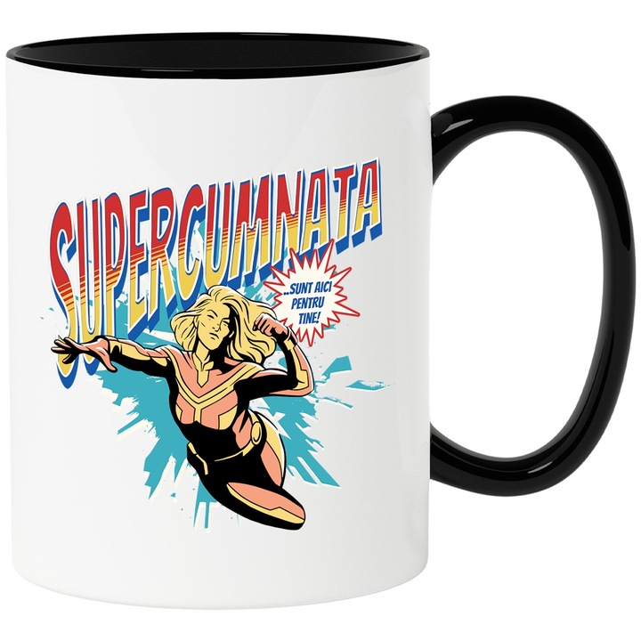 Cana Super Cumnata, SuperErou Sunt Aici Pentru Tine, 330ml, Ceramica cu Maner Negru