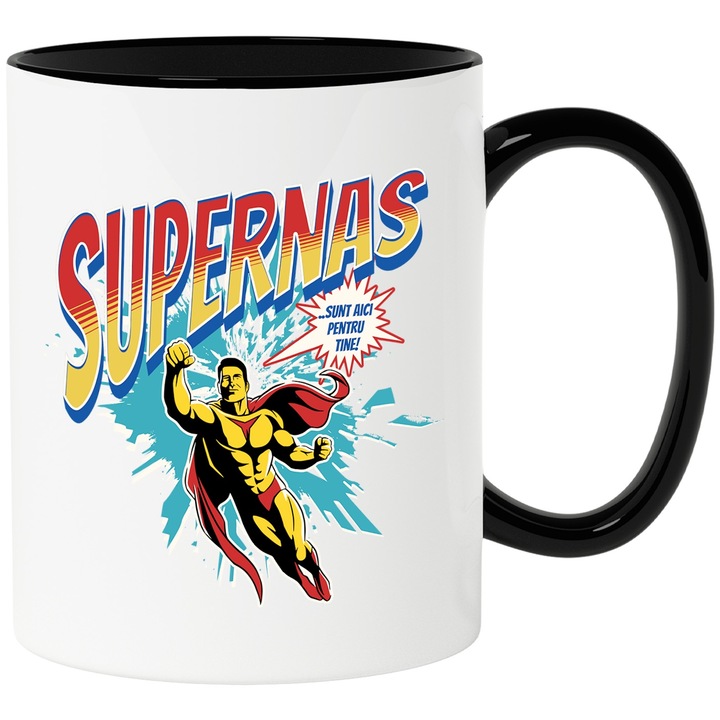 Cana Super Nas SuperErou Sunt Aici Pentru Tine, 330ml, Ceramica cu Maner Negru
