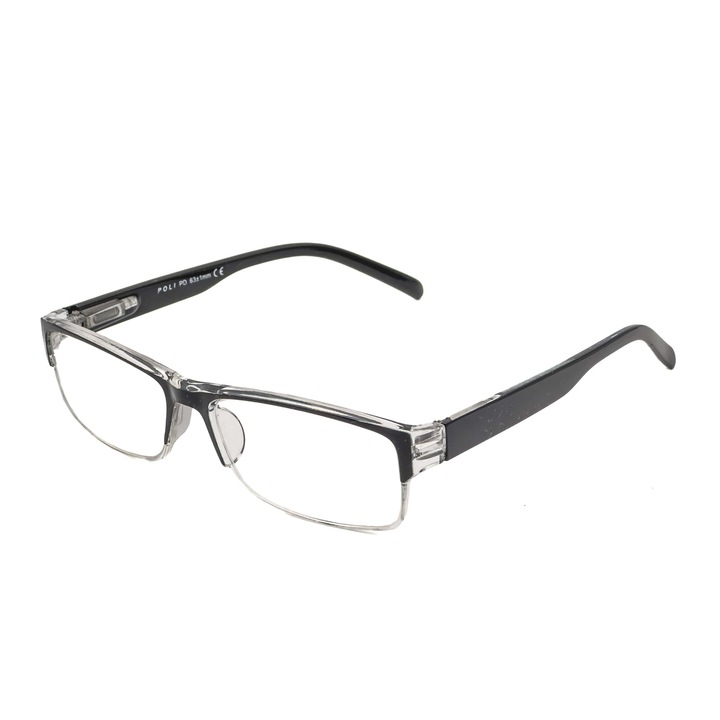 Ochelari de vedere cu lentile din plastic si balamale cu arcuri metalice +0.75, negru
