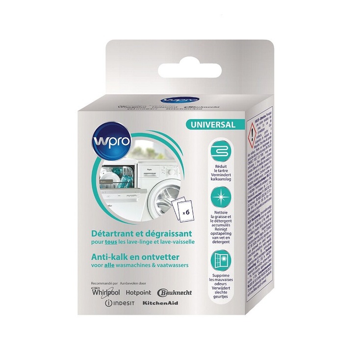 Solutie anticalcar JTI pentru masini de spalat si vase, 6 pachete, 50g