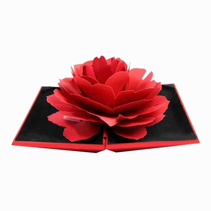 Cutie pentru inel JTI, trandafir 3D din hartie, rosu, 12x7x2cm