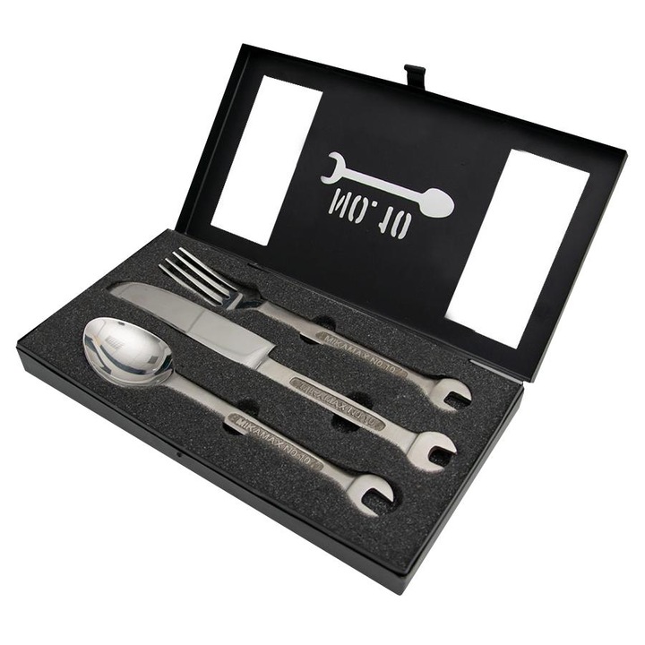 Set ustensile multifunctionale JTI, include furculita, cutit, lingura, chei, argintiu