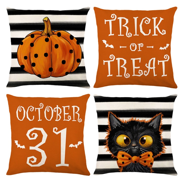 Set 4 h use decorative pentru perne, Enforose, 18x18 inch, material in, pentru exterior, inchidere cu fermoar