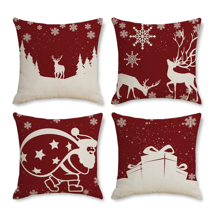 Husa decorativa pentru perne, Enforose, design imprimat cu Let It Snow, material din in, forma patrata