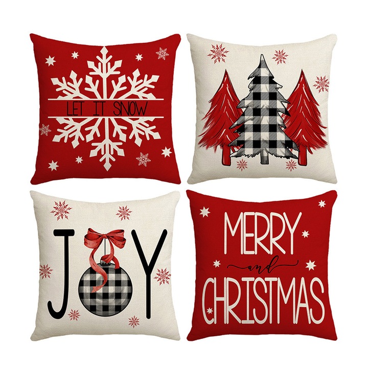 4 db dekoratív párnahuzat készlet, Jormftte, karácsonyi minta, vászon, 45 x 45 cm, többszínű