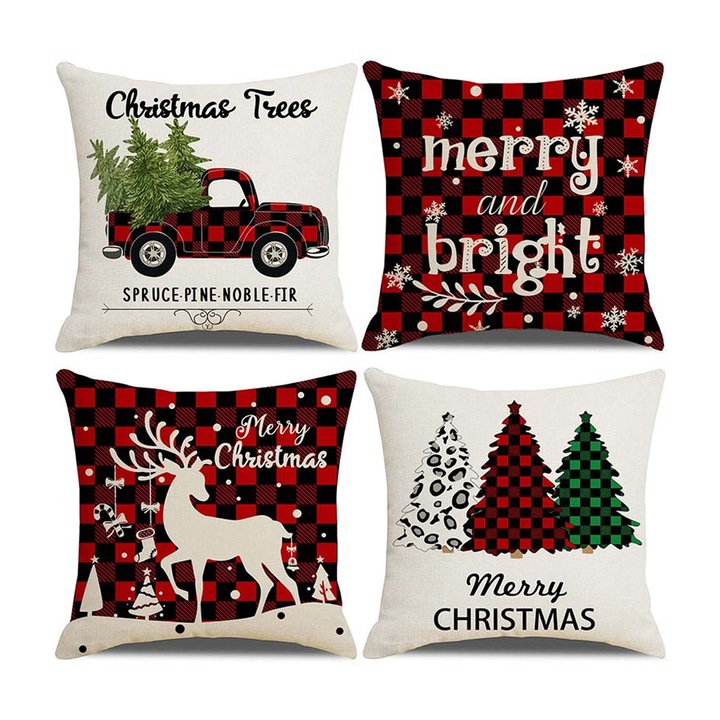 Díszpárnahuzatok, Jormftte, 4 darabos szett, 18x18 hüvelyk, vászon anyag, karácsonyi téma, rusztikus stílus