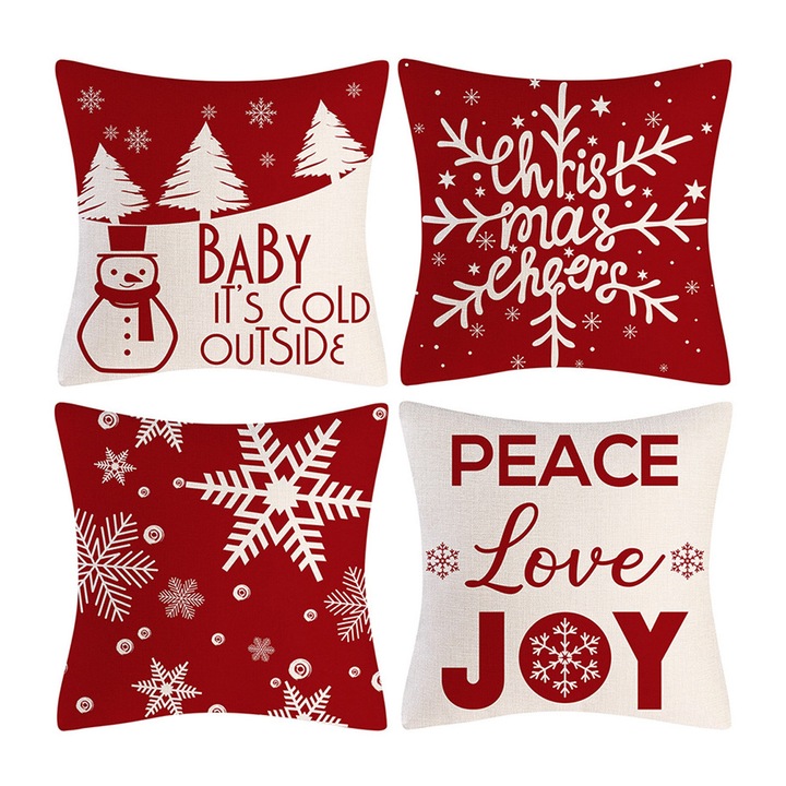 4 darabos díszpárnahuzat szett, Jormftte, rusztikus stílus, karácsonyi téma, 18x18 hüvelyk, vászon anyag