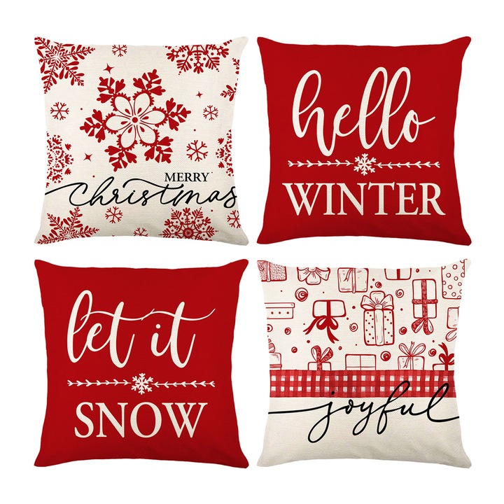 Fete de perne din poliester, Enforose, model Buffalo Check, set de 4, tema Craciun, lavabile la masina