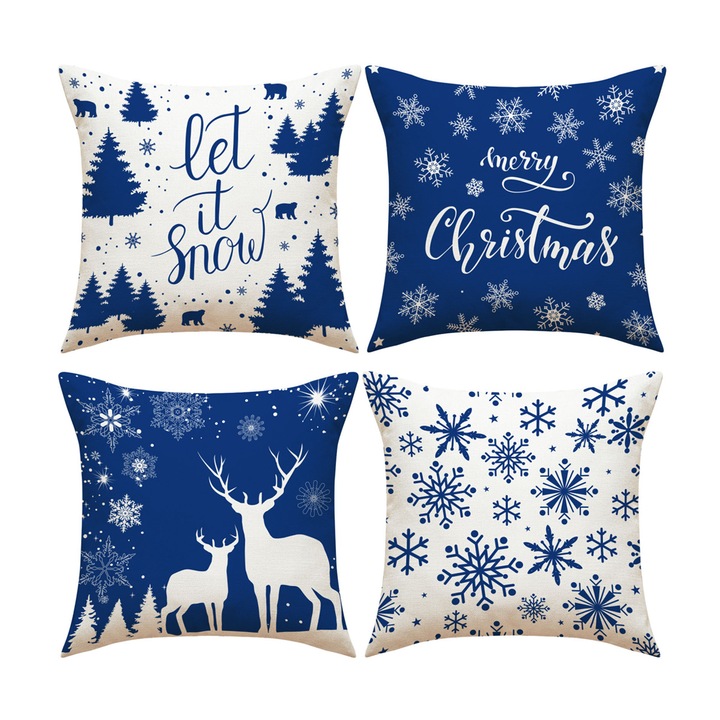 Jormftte 4 darabos díszpárna szett, karácsonyi téma, 45x45 cm, vászon anyag, rusztikus stílus