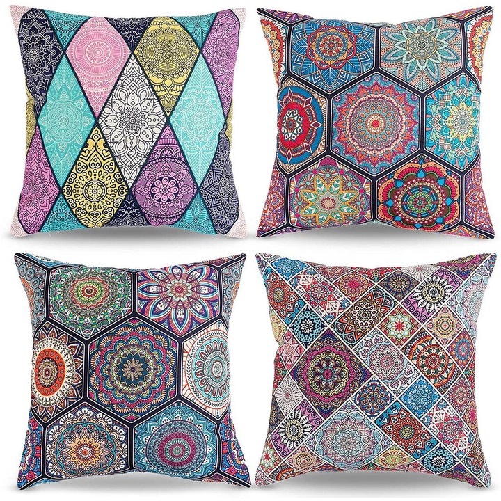 Fete de perna decorative din bumbac si in, Enforose, stil boho, rezistenta la pete, multicolor, 45x45cm