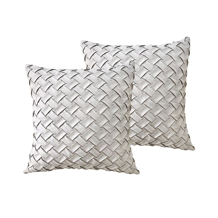 2 buc. fete de perna decorative Boho, cu accent de piele intoarsa moale, patrate, solide (crem, 45x45 cm)