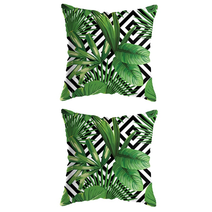 Set huse de perna din in, model palmier tropical, impermeabil, Enforose, 2 buc