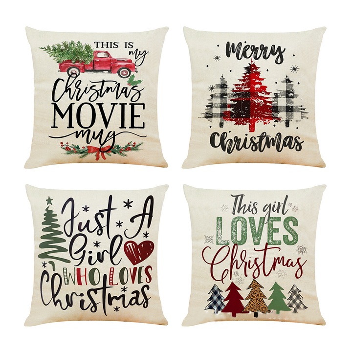 Set de 4 fete de perna de Craciun, Enforose, elemente clasice, material in, 45x45cm