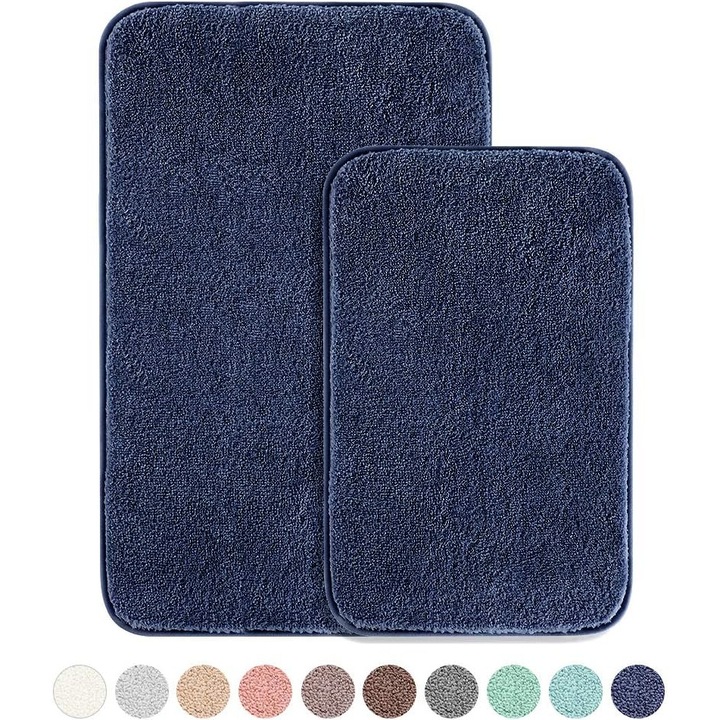 Set 2 covoare baie, Microfibra, 50x80/40x60 cm, Bleumarin