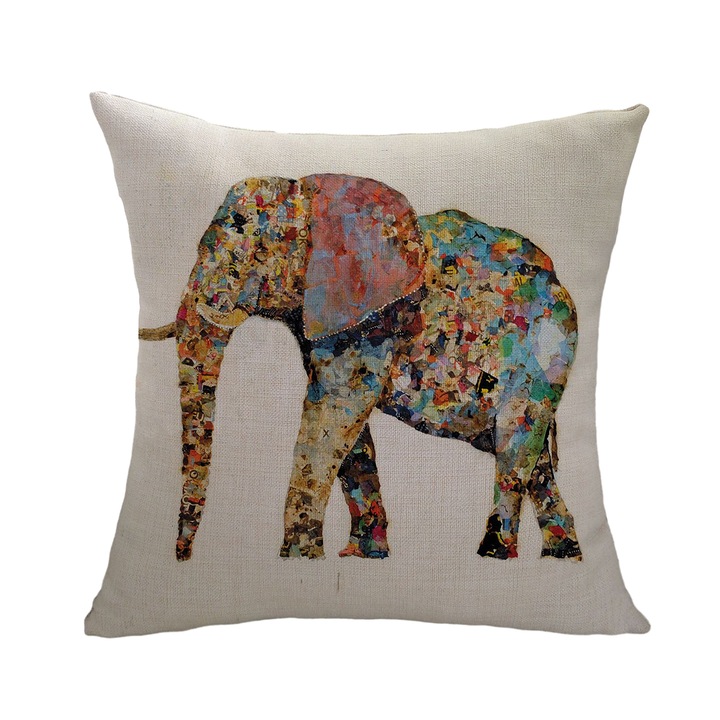 Huse de perna decorative cu design elegant de elefant cu animale, lenjerie decorativa patrata pentru casa, pentru decorarea unei banci de canapea de acasa