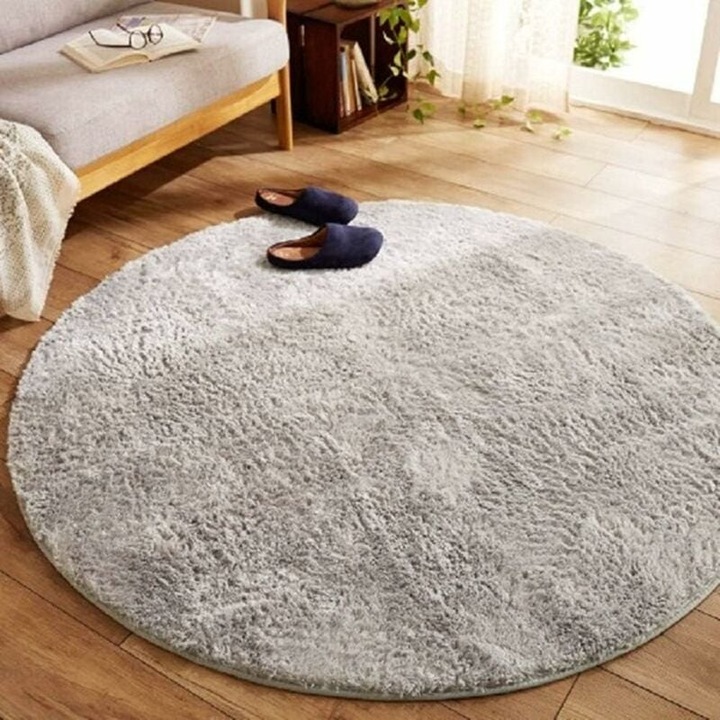 Covor rotund Enforose, 100x100cm, gri, material acrilic, non-shedding