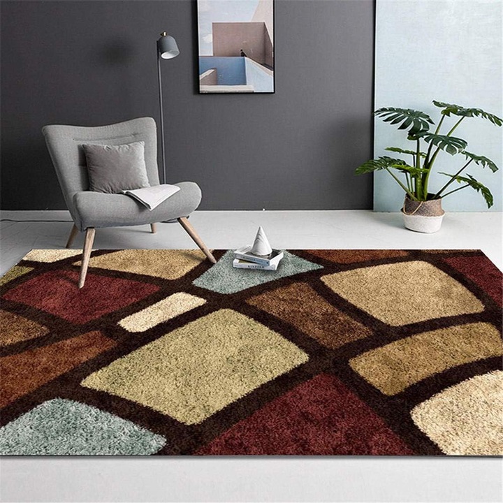 Covor din catifea de cristal cu desen abstract, design elegant, covoras lavabil, antiderapant, cu imprimare de inalta calitate si efect de vopsire pentru spatiile de locuit