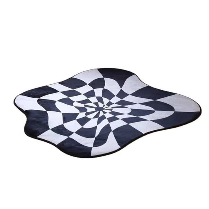 Килим синтетичен бял и черен 100х100см