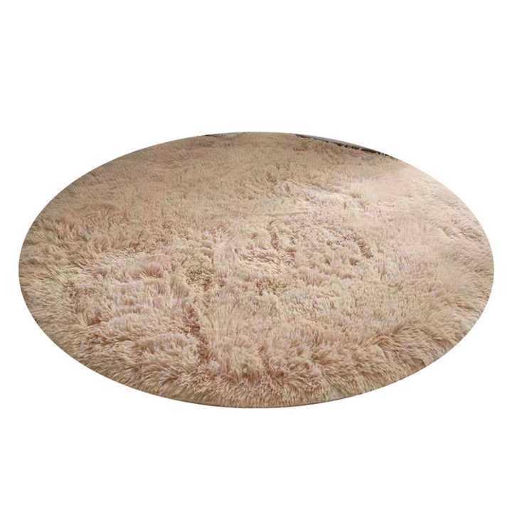 Кръгъл килим от полиестерни влакна, скандинавски стил, мек, бежов, 120x120см