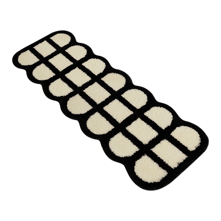 Килим Jormftte, винтидж модел, черно и бяло, 40x120 см, водоустойчив, мек и удобен