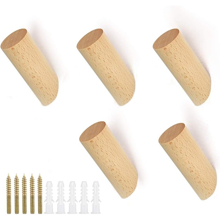 Set de carlige de perete elegant, umerase din lemn de fag de calitate premium pentru diverse spatii