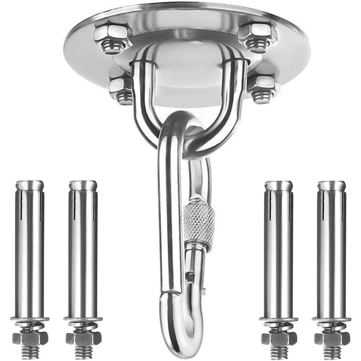 Carlig de tavan din otel inoxidabil, capacitate 450kg, set pentru hamac, cu suruburi de fixare