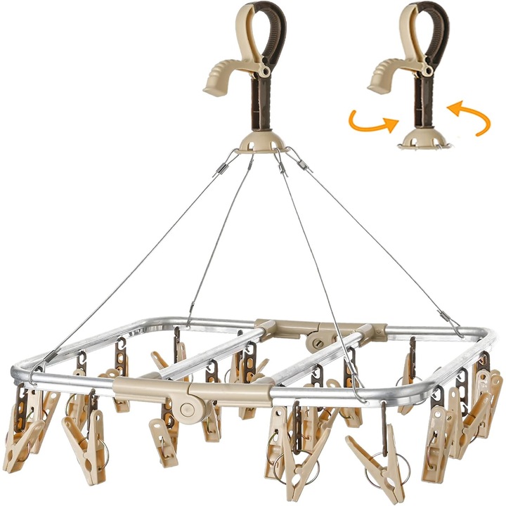 Összecsukható zokniszárító, 20 akasztóval, alumínium, rozsdamentes, 32,5x24,8x41cm