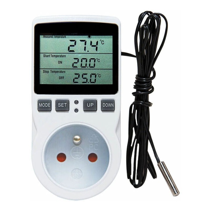 Priza termostat, controler de temperatura, timer digital programabil cu sonda