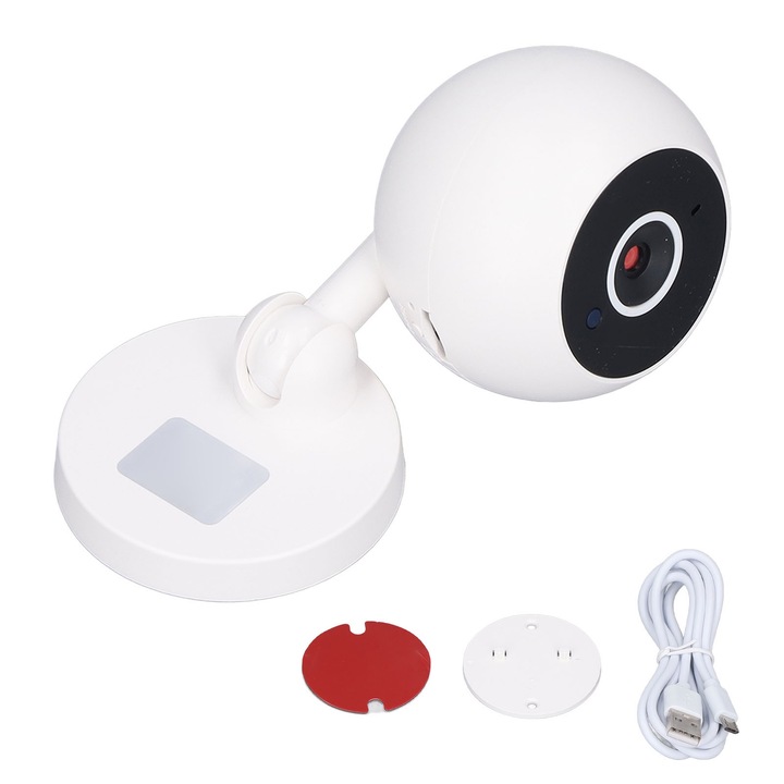 Camera de supraveghere wireless interior, rezolutie 1080p, vizionare nocturna, detectare miscare, alb, 85x55mm