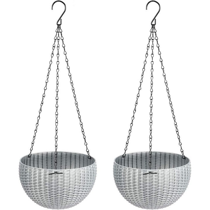 Ghivece suspendate rezistente, Enforose, set 2 buc, cu indicator de nivel de apa si sol de cocos, design minimalist, pentru interior si exterior