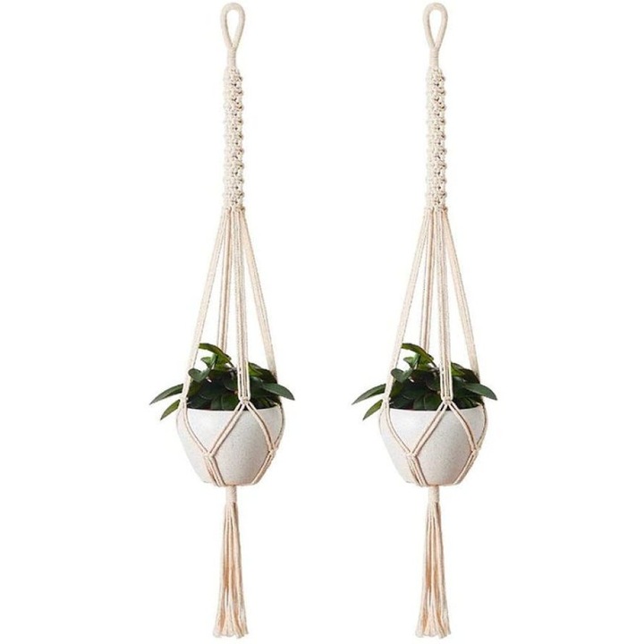 Set 2 suporturi agatatoare pentru plante, QttvbTna, bumbac, pentru ghivece 5-25cm, 100cm