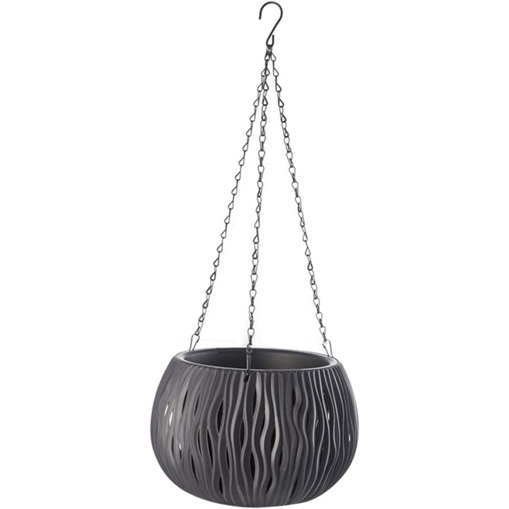 Ghiveci suspendat cu doua vase, AMRINUGL, design auto-udare, textura ratan, negru, 0x0cm