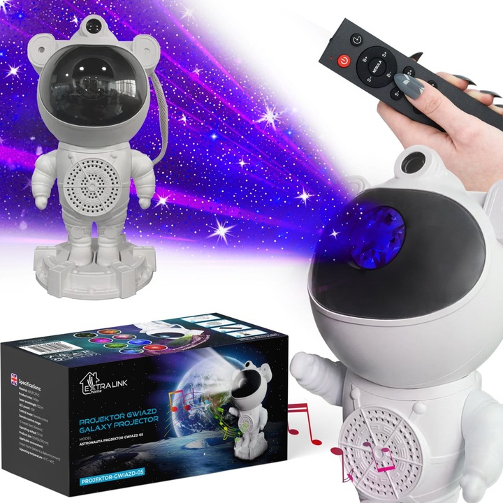 Extralink gyerek éjszakai lámpa, kozmikus vetítés, 360°-os forgatás, Bluetooth, űrhajós