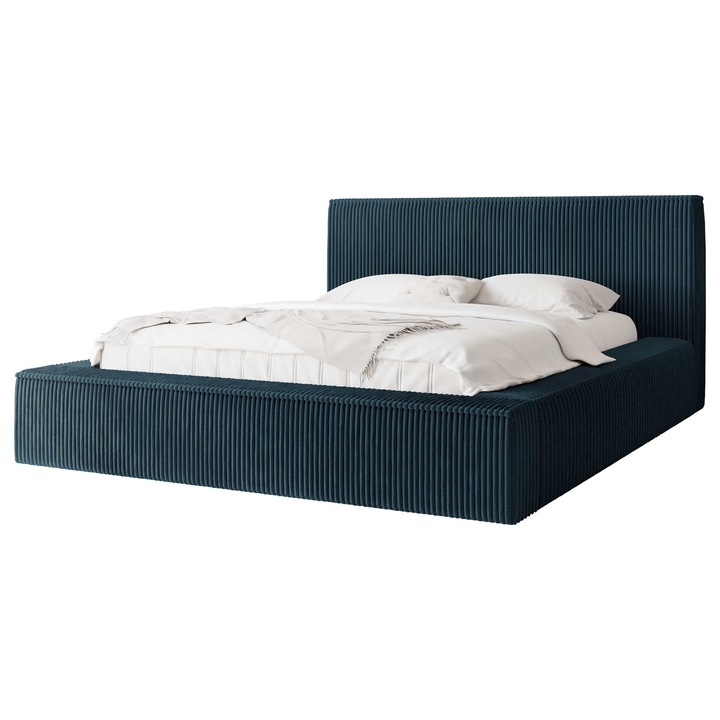 Pat tapitat cu recipient pentru lenjerie Gritta Reiat, 180x200, bleumarin, Mirjan24