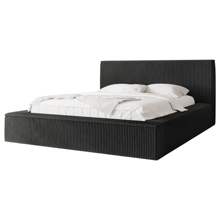 Pat tapitat cu recipient pentru lenjerie Gritta Reiat, 180x200, negru, Mirjan24