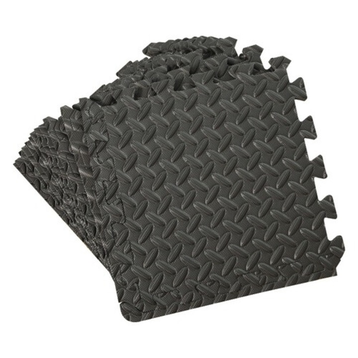 Covor Protectie Pardoseala Antiderapant, Tip Puzzle, Negru, 32x32 Cm, Set 12 Buc