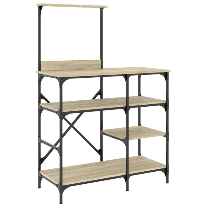 VidaXL sonoma tölgy színű szerelt fa és fém pékállvány 90x40x132 cm 18.8 kg