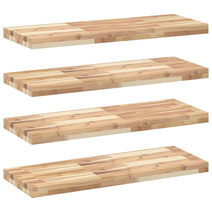 Set rafturi plutitoare vidaXL, 4 buc., 100x30x4cm, lemn masiv acacia netratat, 6.8 Kg
