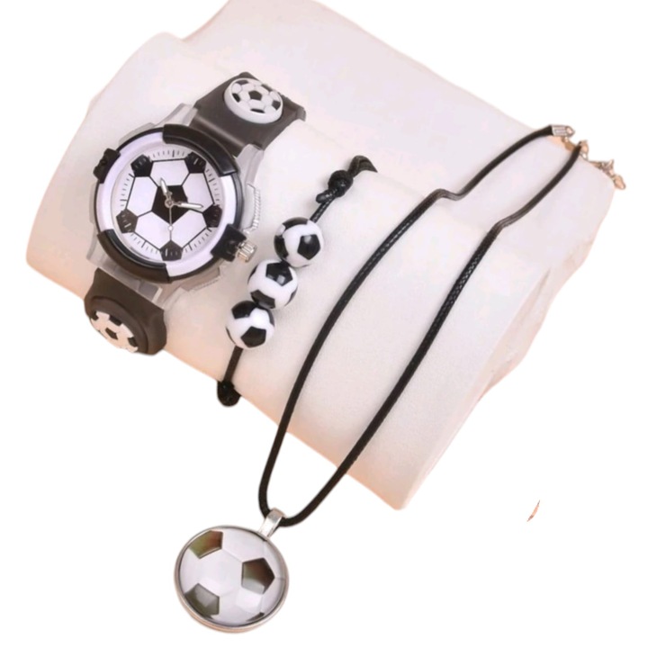 Комплект от 3 часовника, верижка и гривна с дизайн на футболна топка