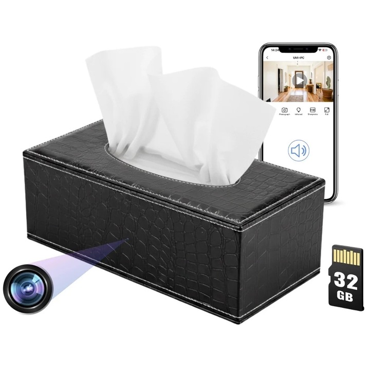 Camera Spionaj in Suport servetele iUni IP73, 32GB, Wi-Fi, Full HD, Vizualizare Live pe telefon