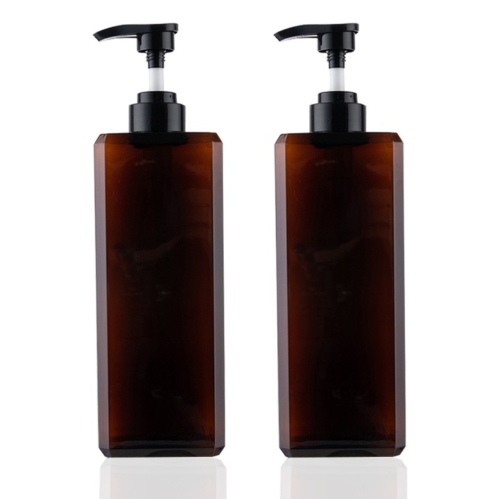 2 db-os szappanadagoló készlet, 1000 ml, műanyag, szögletes, modern dizájn, barna szín